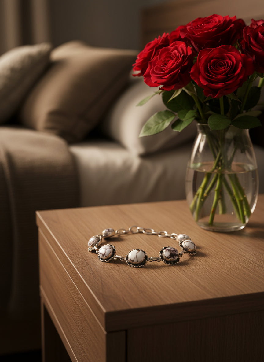 Wild Horse Sterling Silver Adjustable Bracelet. 6 Stones Southwestern Style