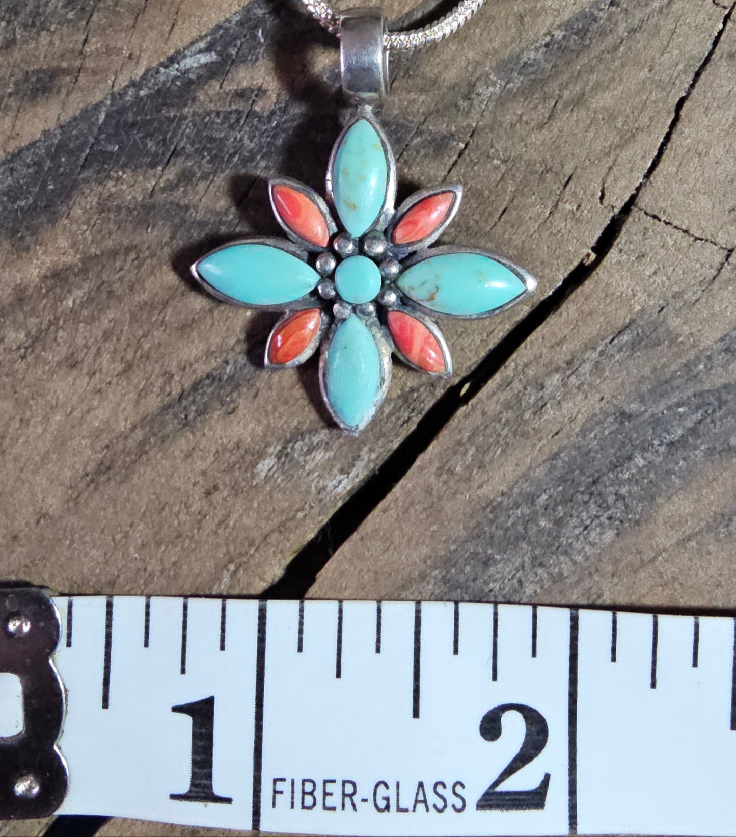 Vintage Floral Pendant Sterling Silver Orange Spiny Oyster Kingman