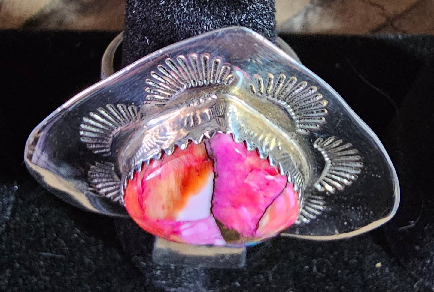 Spiny Oyster Heart Shape Adjustable Ring Sterling Silver