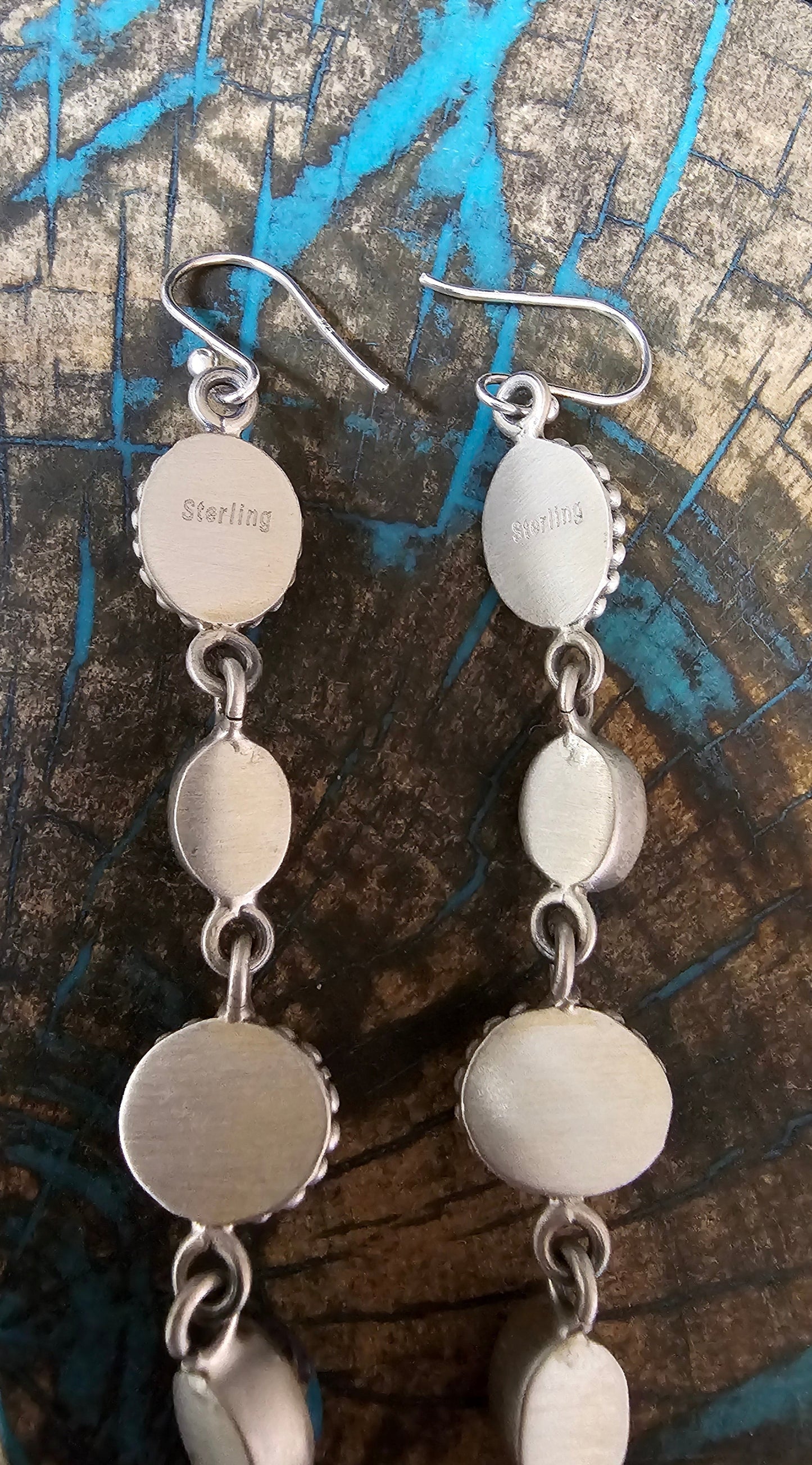 Pink Dahlia Long Dangle Earrings 3" Sterling Silver Southwestern