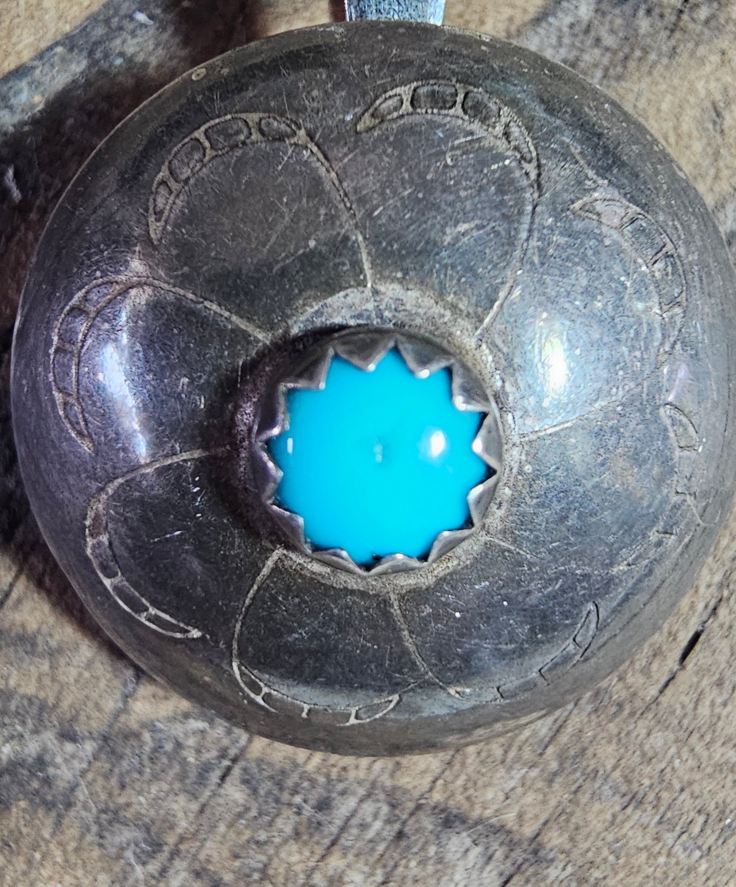 Sterling Silver Button Cover with Turquoise Necklace W/Free SS Chain