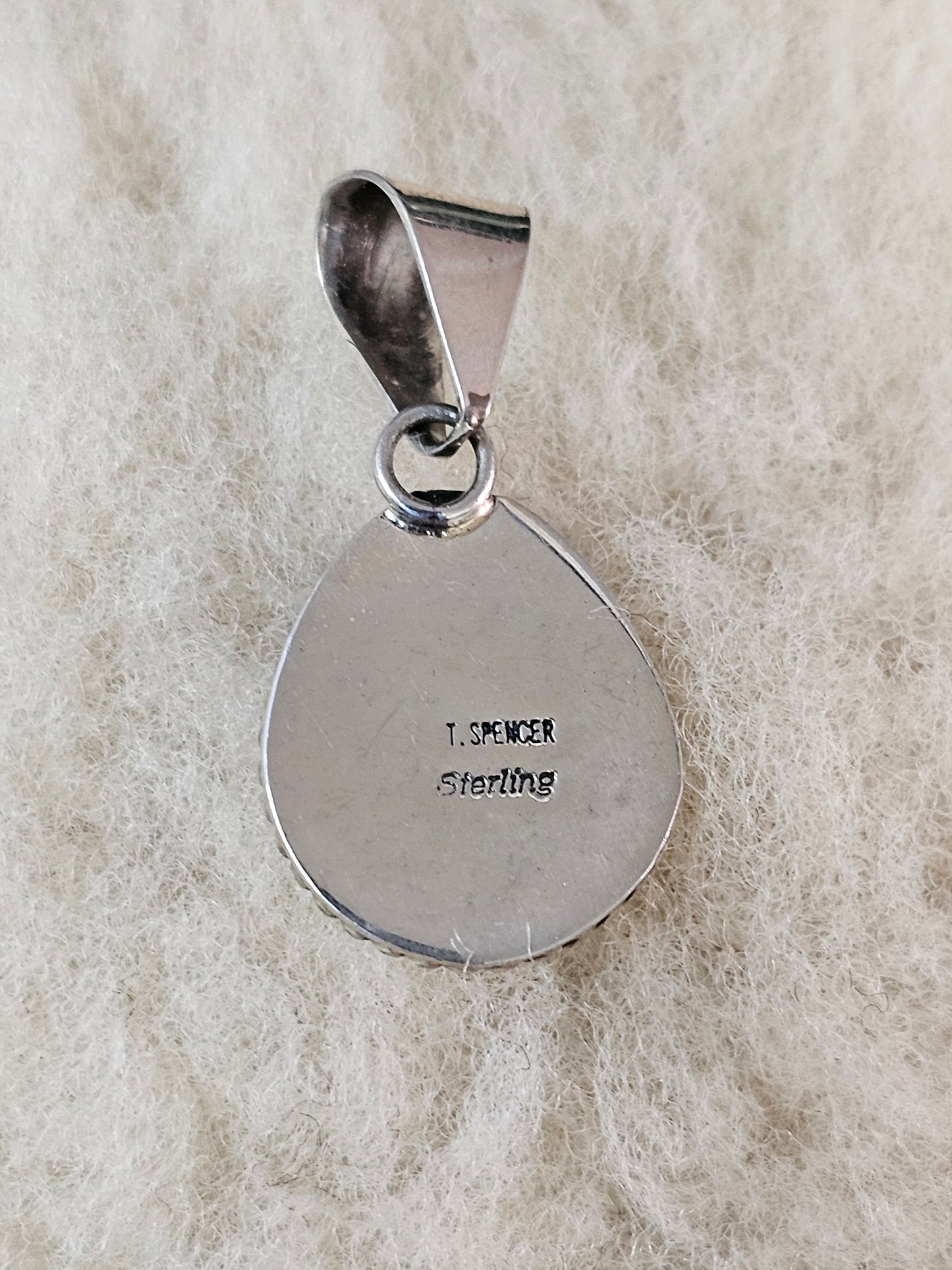 Vintage Navajo Spiderweb Matrix Turquoise Pendant Sterling SIlver Signed T. Spencer