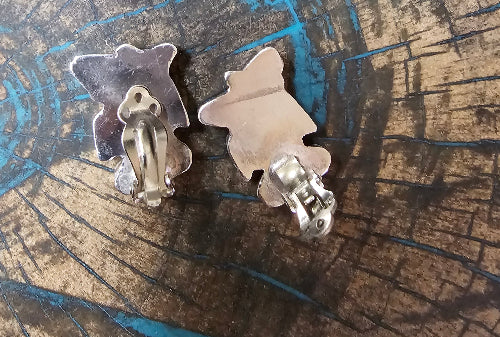 Zuni Native American Signed Earrings Clip-on Inlay Ping Yunie Thunderbird