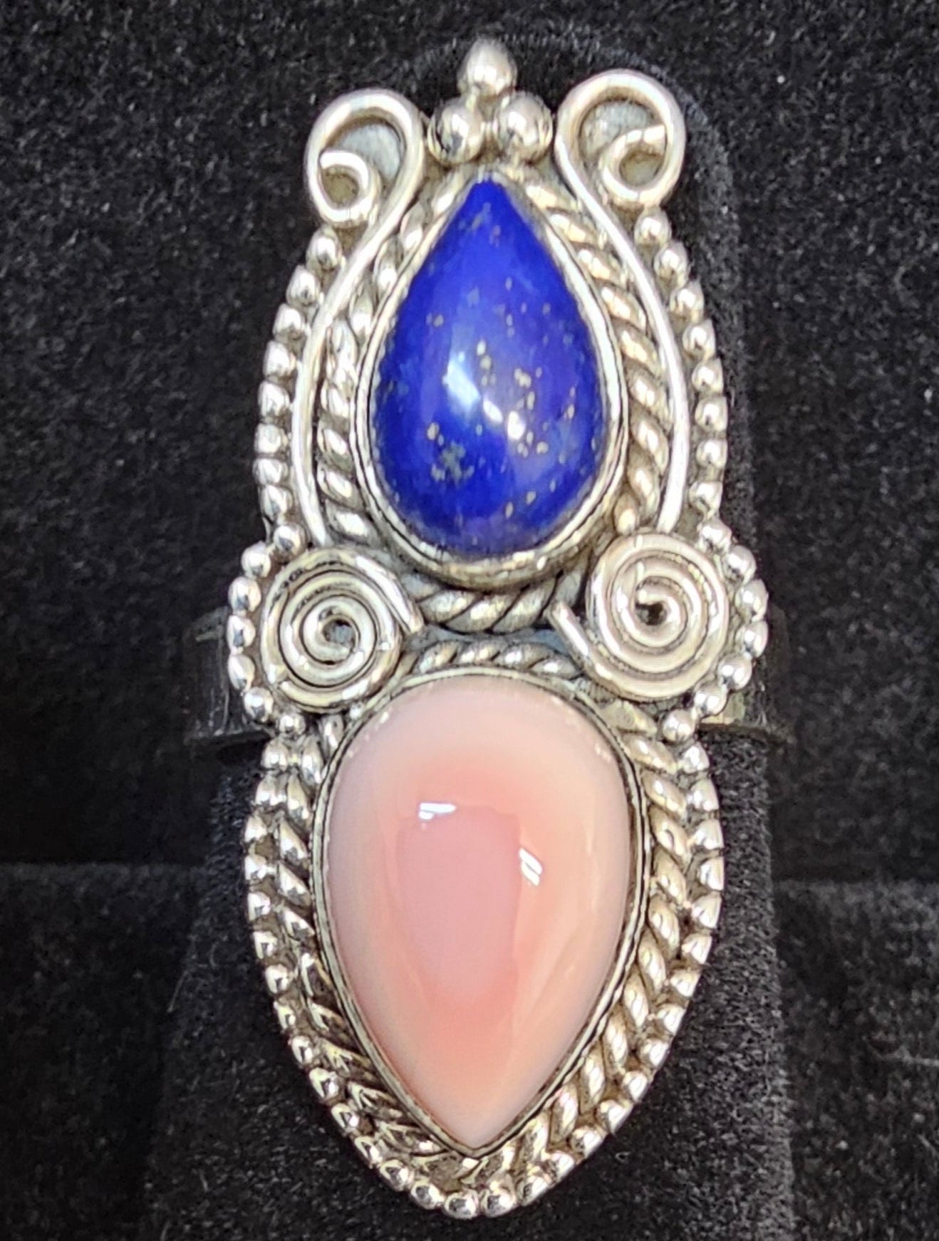 Pink Conch & Lapis Sterling Silver Ring Size 5.75