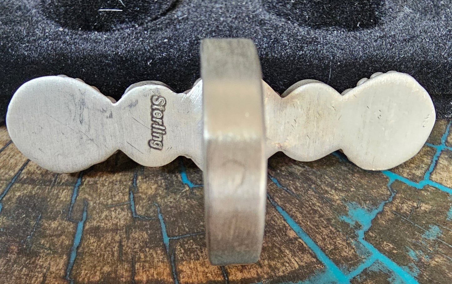 White Buffalo & Sterling Silver Adjustable Ring 5 Stones