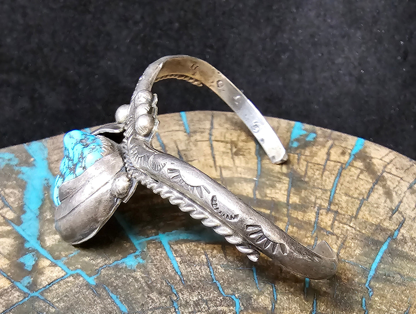 Vintage Navajo Cuff Sterling Silver & Turquoise Trading Post Mark