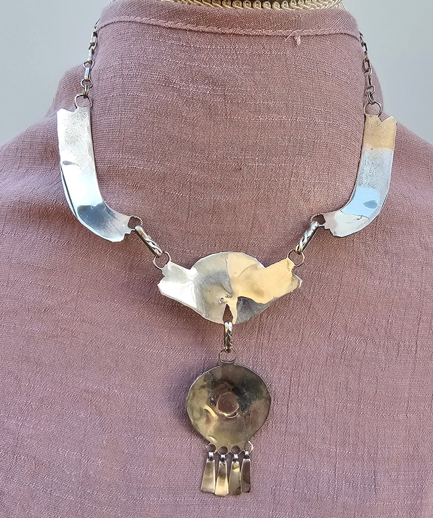 Vintage Zuni Necklace Sterling Silver Native American Petit Point W/Matching Earrings Rare