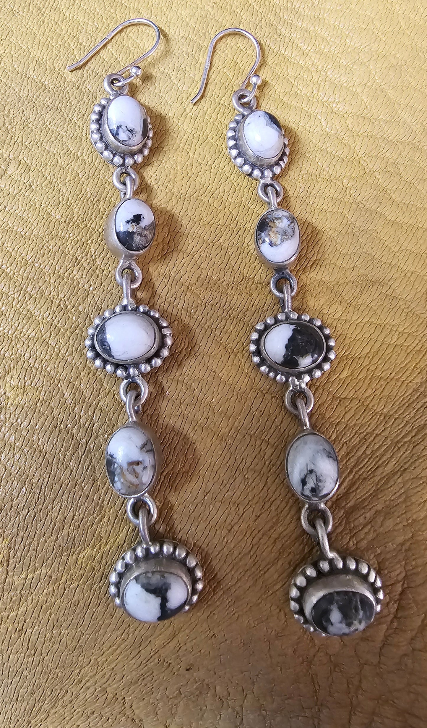 White Buffalo Dangle Earrings Sterling Silver Southwestern 3" long