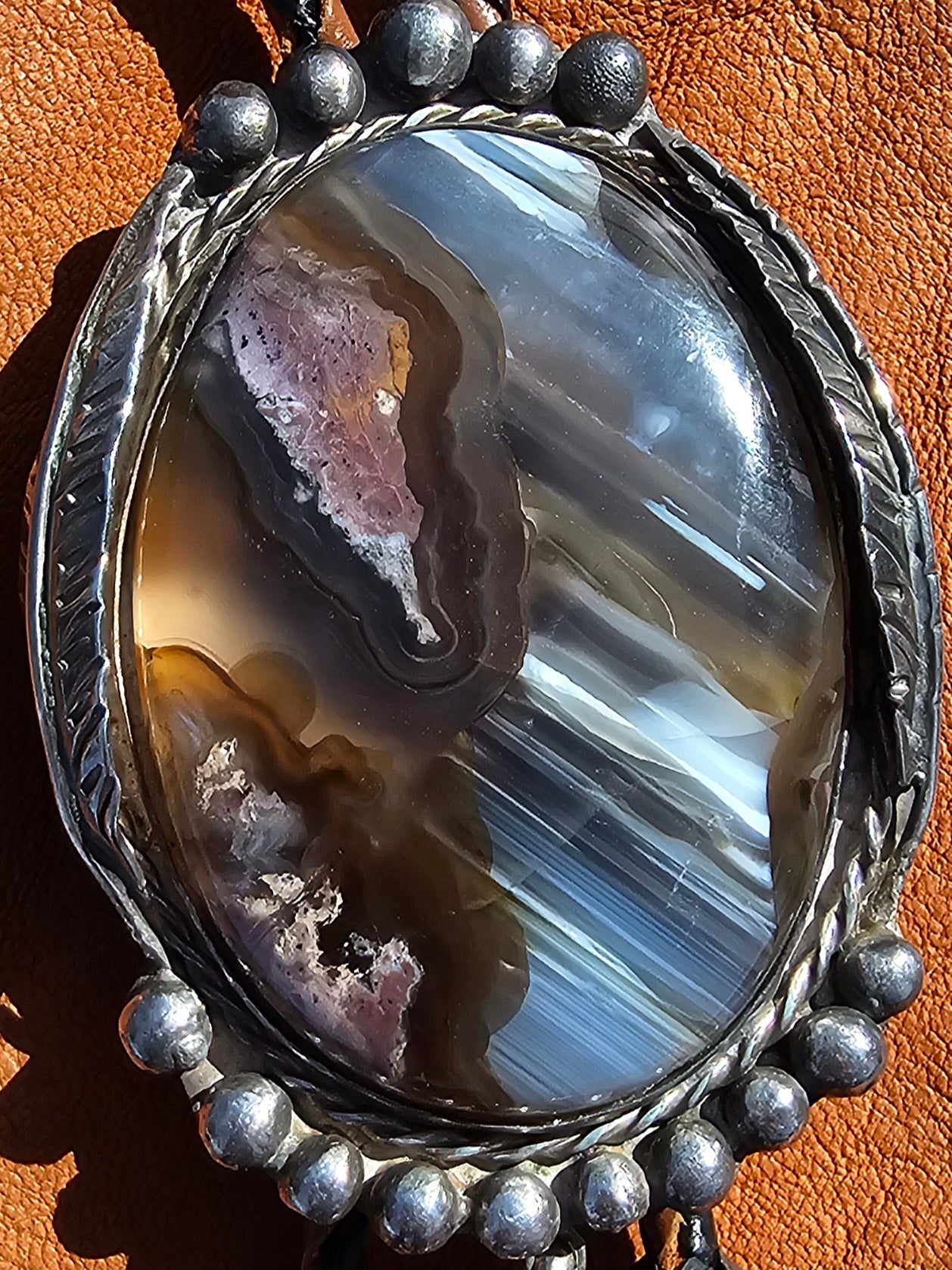 Vintage Agate Bolo Tie James Shay Navajo Sterling Silver Turquoise Red Coral