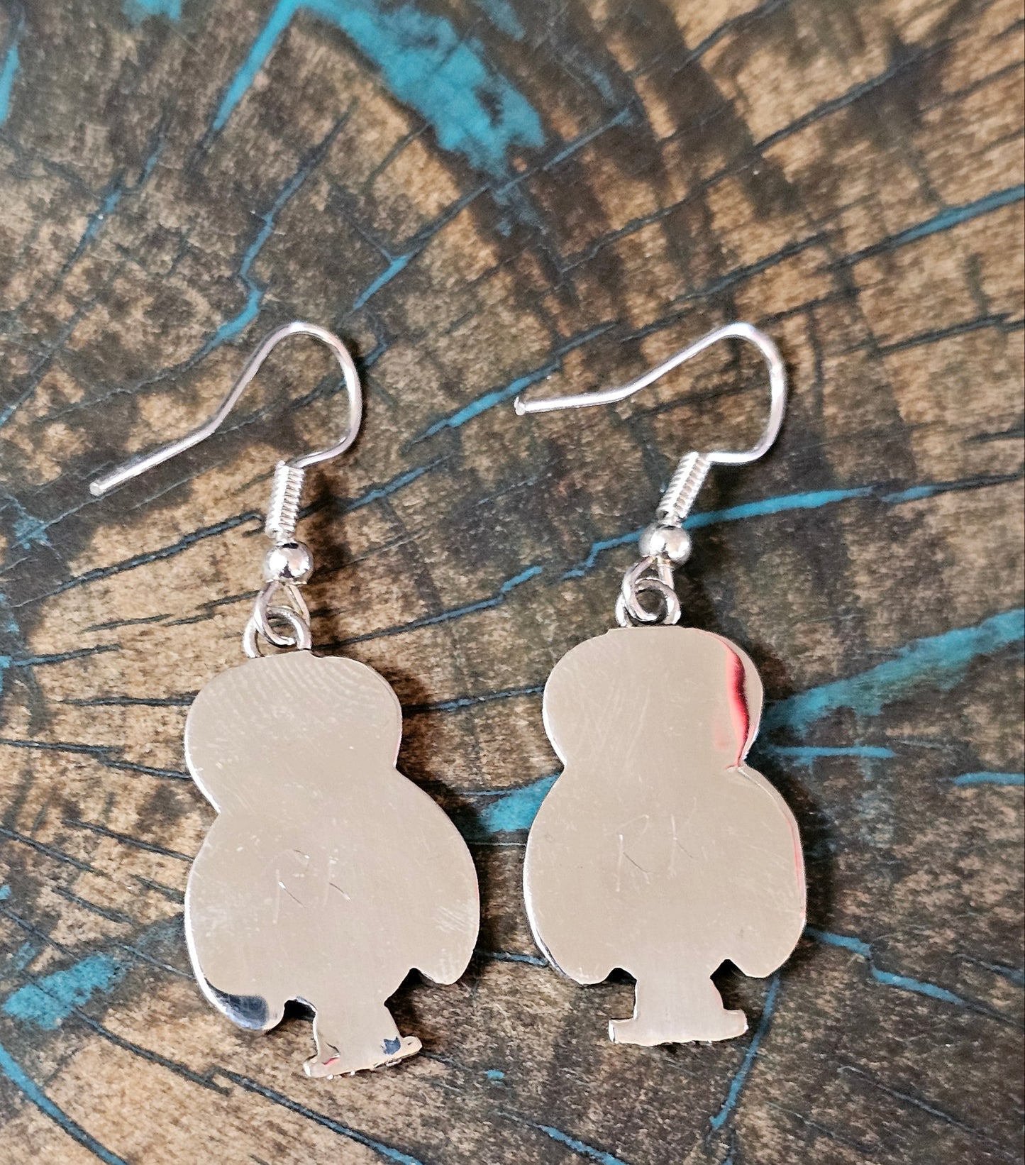 Zuni Mother of Pearl Owl Earrings Sterling Silver Regina Kallestewa Signed RK