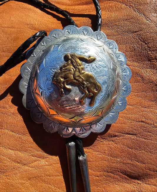 Bucking Bronc Rider Bolo Tie Vintage Diablo Manufacting Company Sterling Silver