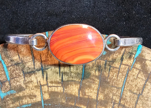 Vintage Spiny Oyster and Sterling Silver Hinged Bracelet Mexico.