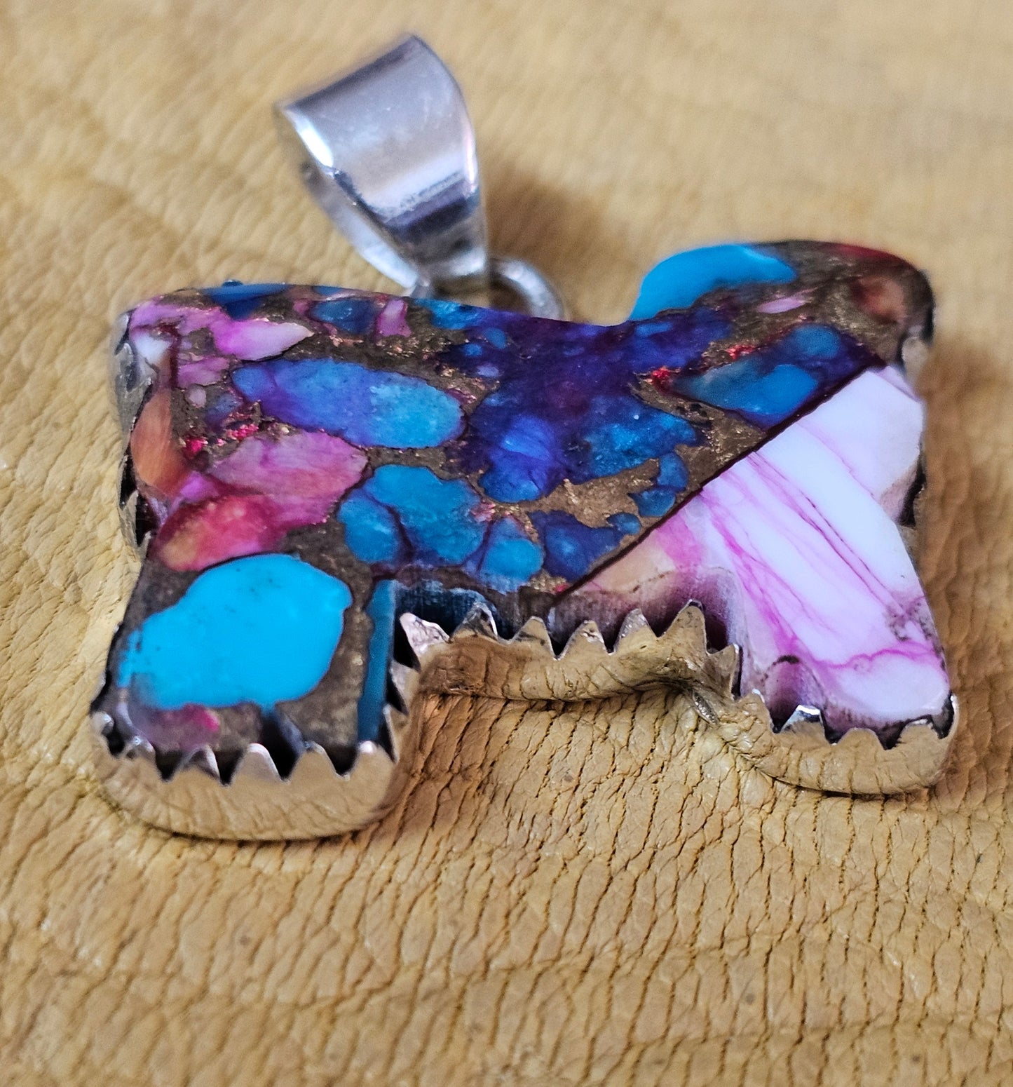 Dog Cow Red Dahlia, Purple Dahlia Spiny Oyster Pendants Lot of five Sterling Silver