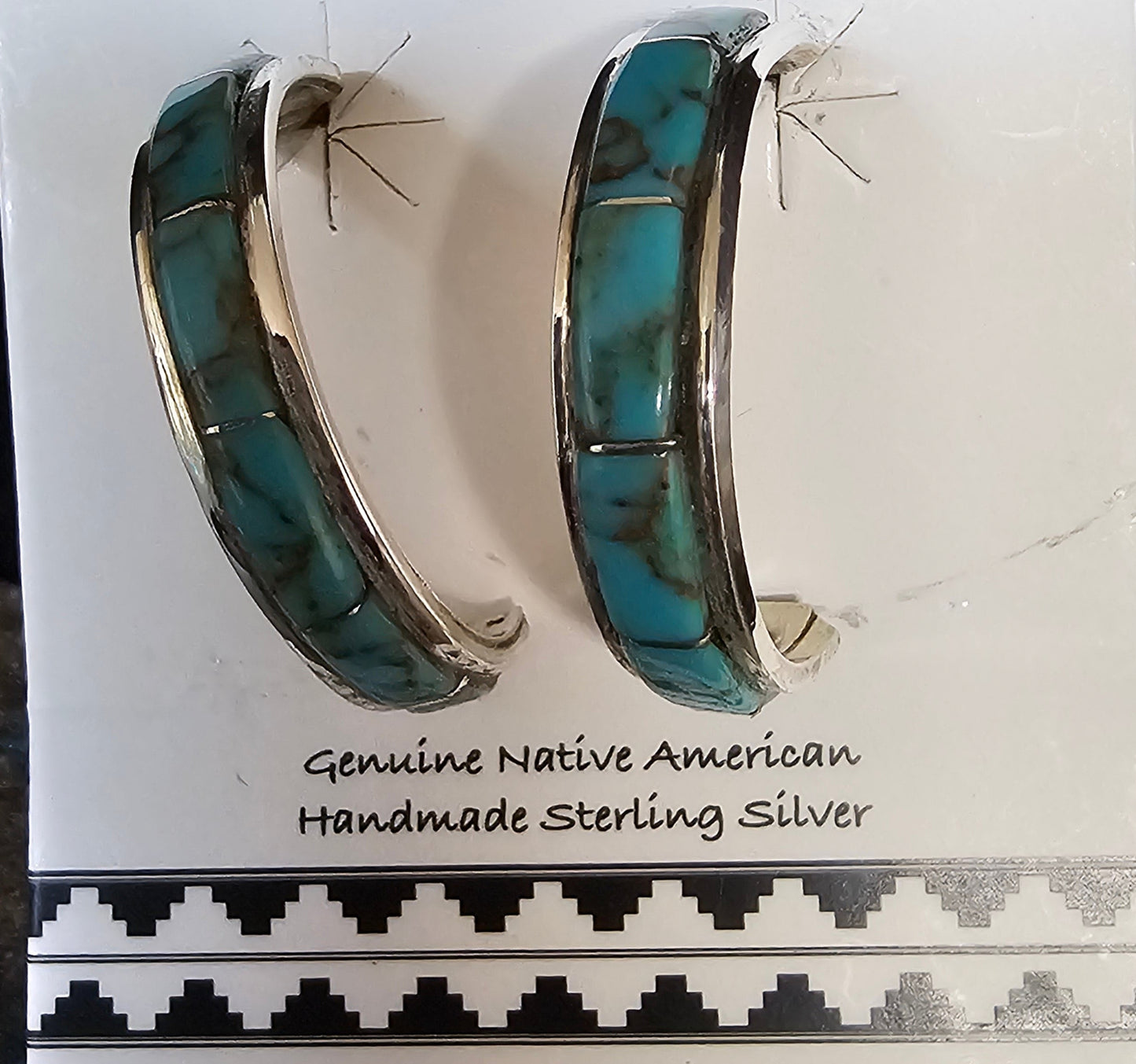 Navajo Artist Jamie Johnson Kingman Turquoise Earring Hoops Sterling SIlver