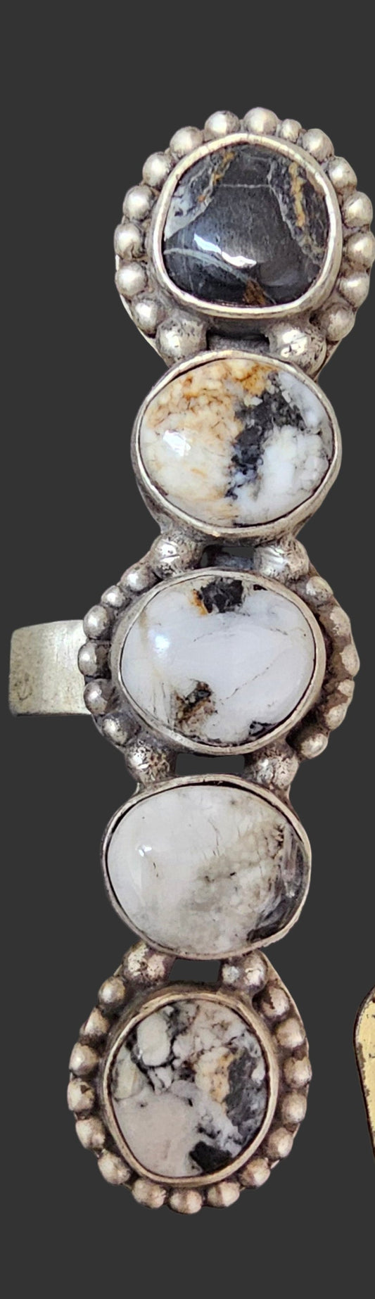 White Buffalo & Sterling Silver Adjustable Ring 5 Stones