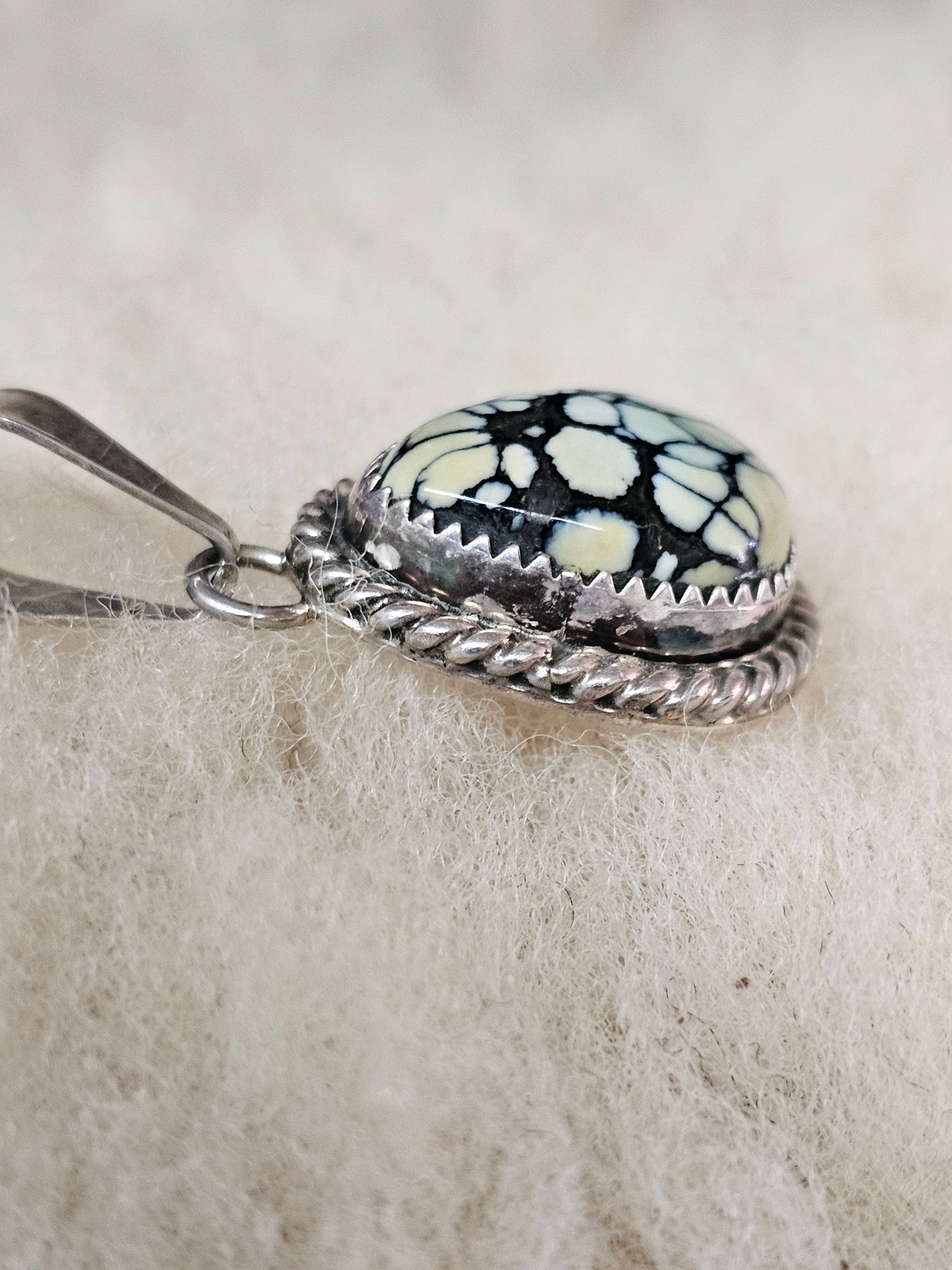 Vintage Navajo Spiderweb Matrix Turquoise Pendant Sterling SIlver Signed T. Spencer