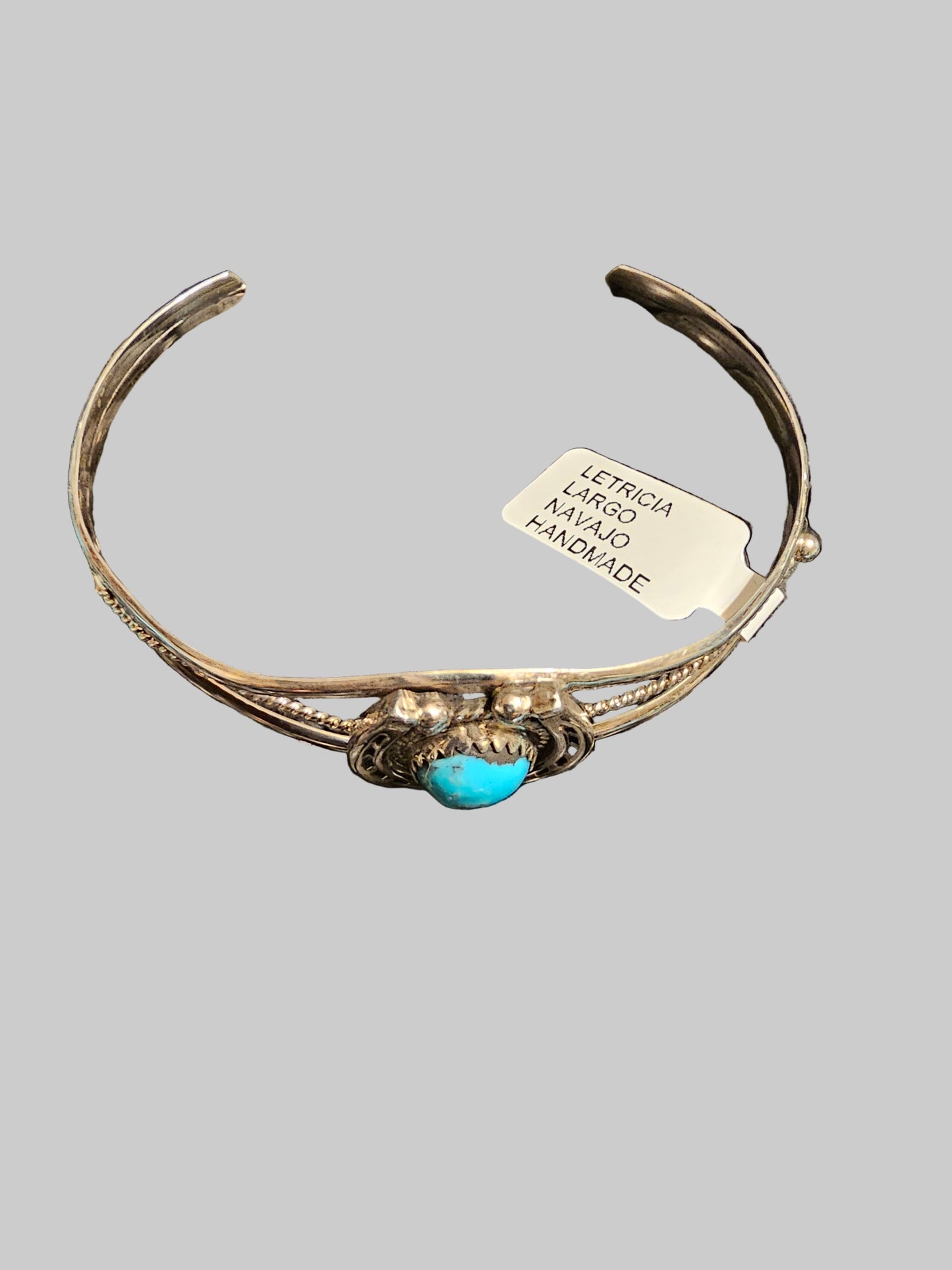 Letricia Largo Horseshoe  Cuff Sterling Sz 7 3/4 Navajo Kingman Turquoise