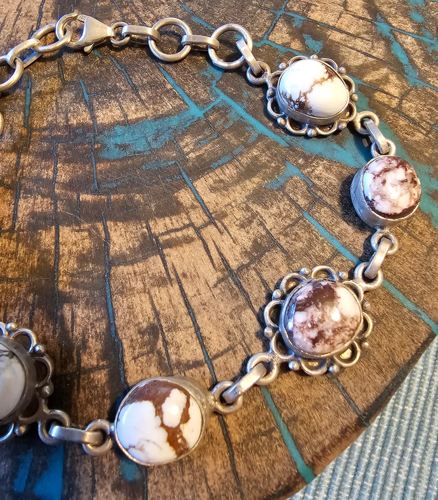 Wild Horse Sterling Silver Adjustable Bracelet. 6 Stones Southwestern Style