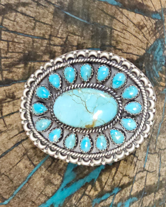 Kingman and Number 8 Turquoise Oval Large Sterling Silver Ring Southwestern Adjustable Tree Of Life