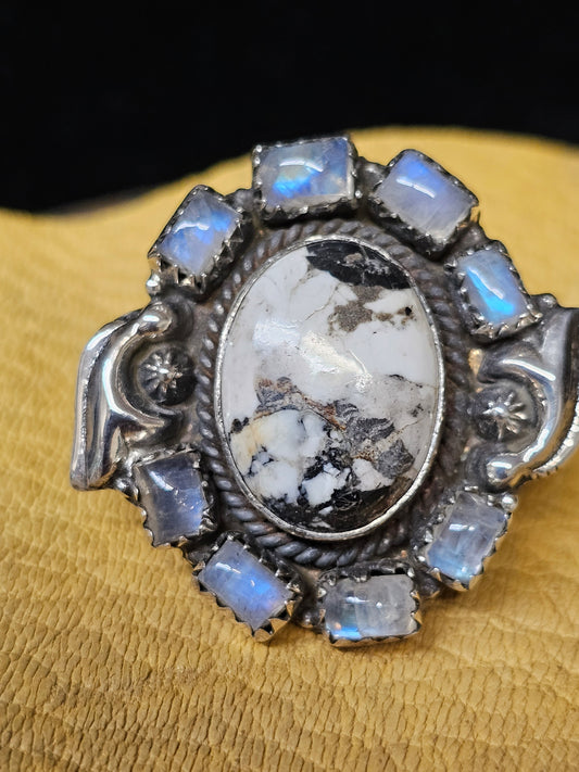 White Buffalo Moonstone Sterling Silver Southwestern Ring Size 6