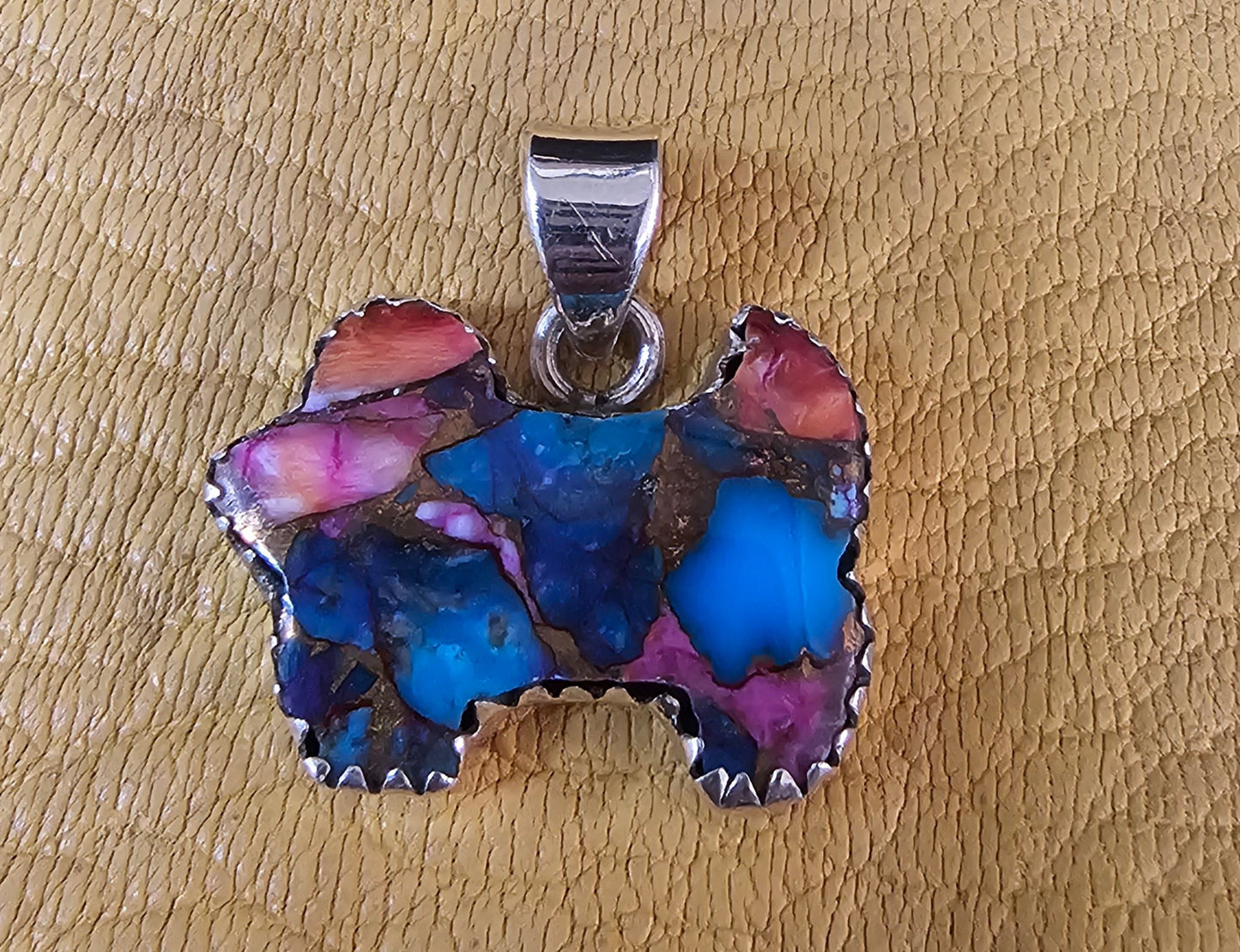 Dog Cow Red Dahlia, Purple Dahlia Spiny Oyster Pendants Lot of five Sterling Silver