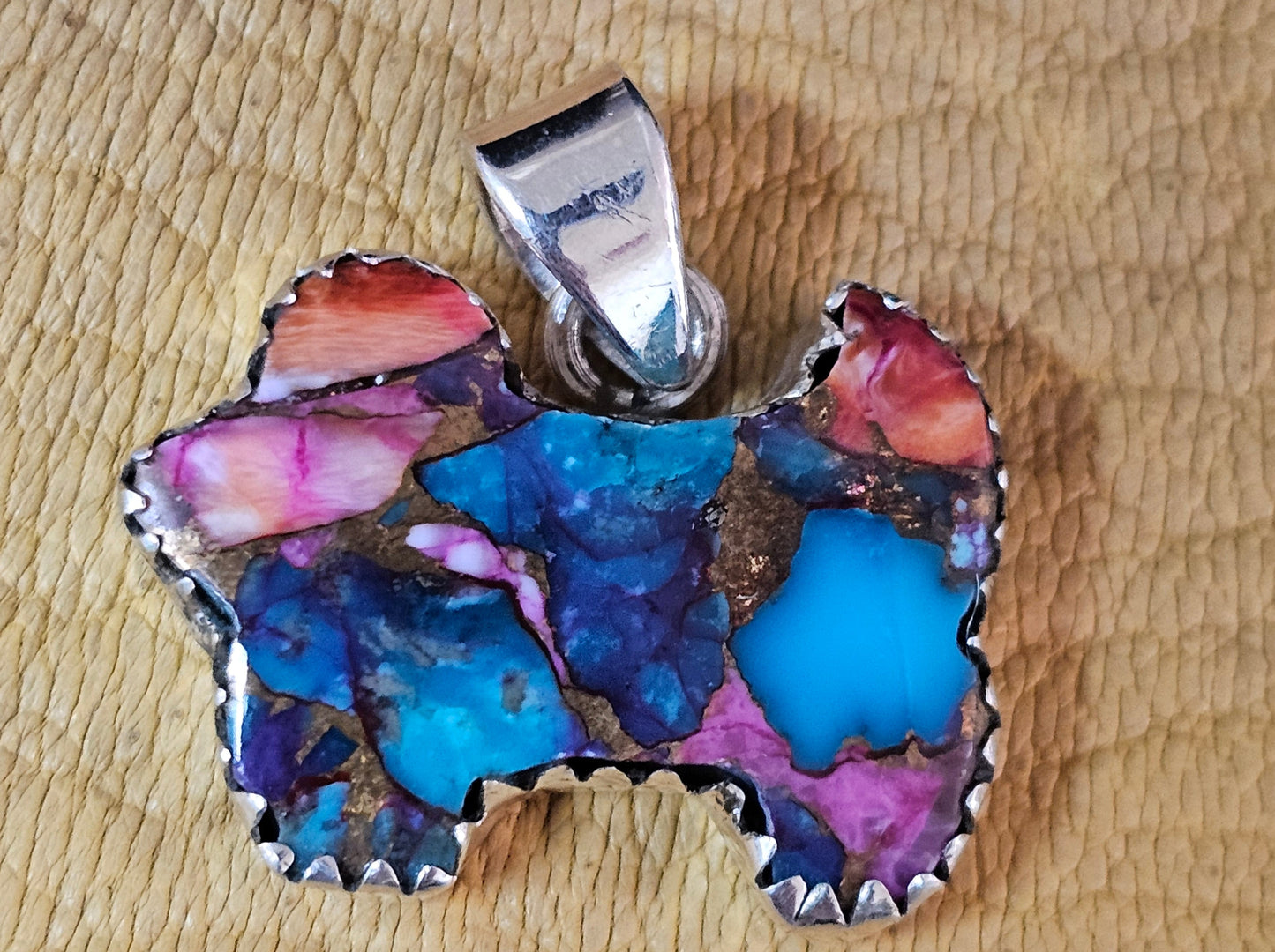 Dog Cow Red Dahlia, Purple Dahlia Spiny Oyster Pendants Lot of five Sterling Silver