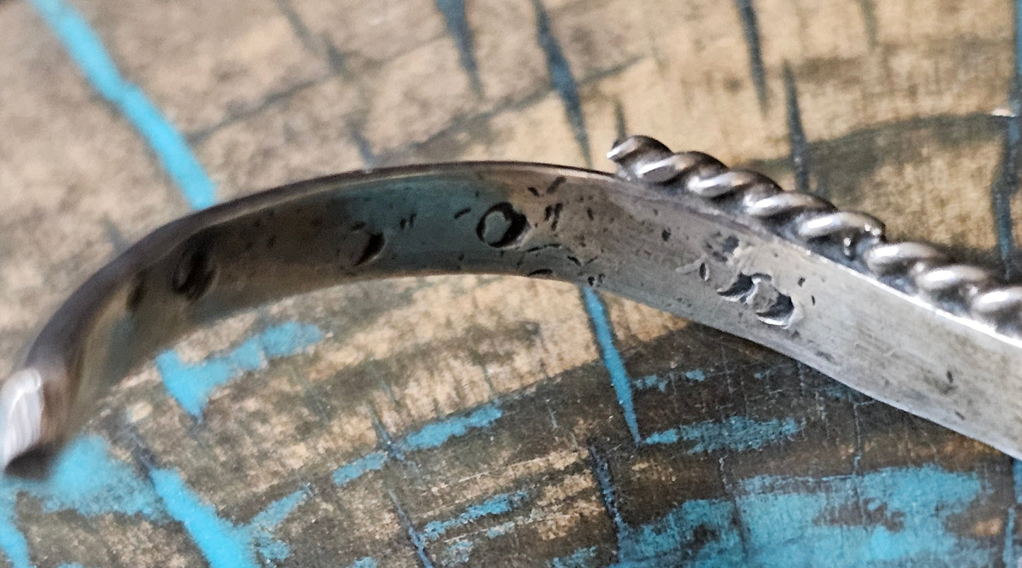 Vintage Navajo Cuff Sterling Silver & Turquoise Trading Post Mark