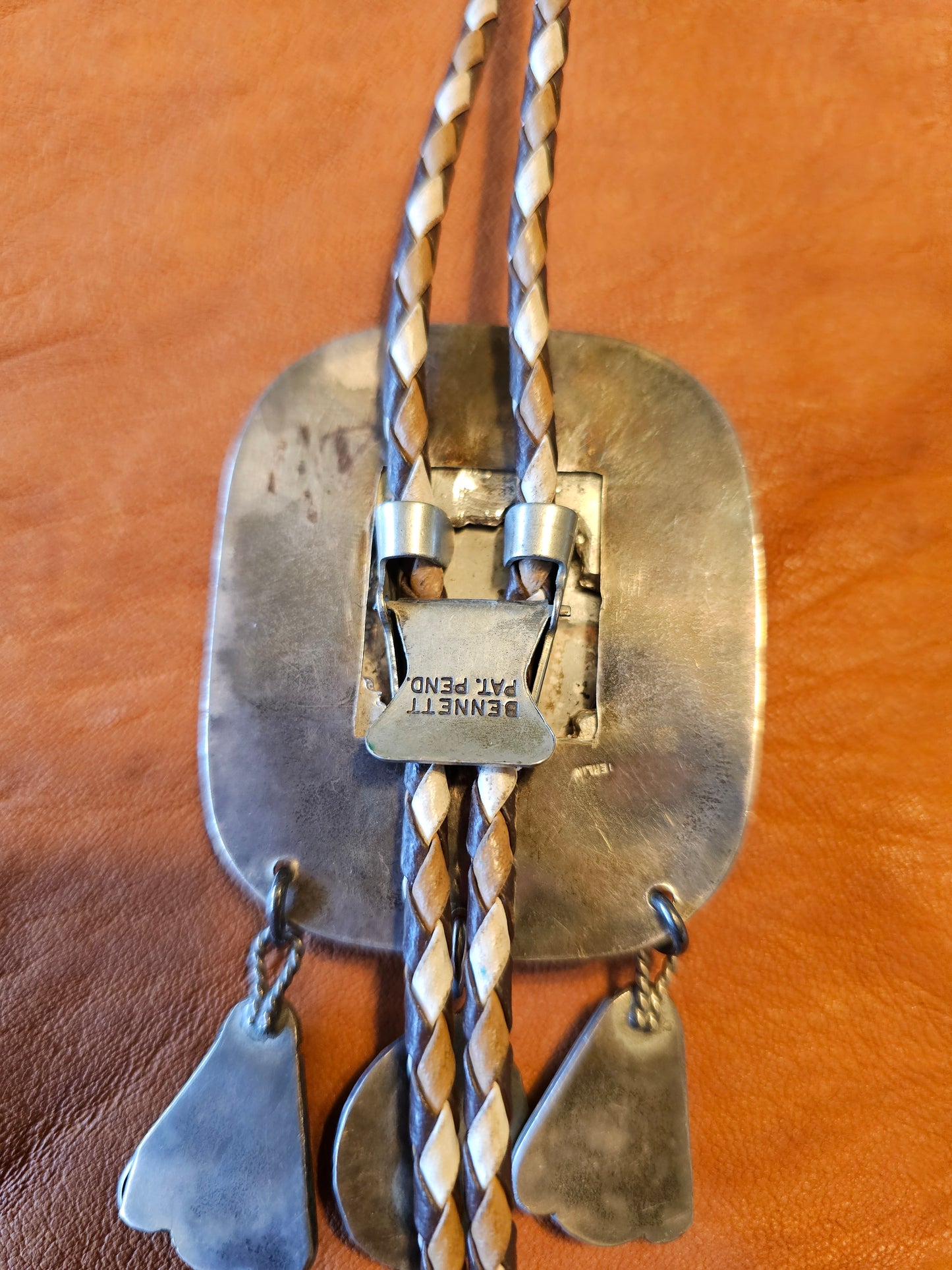 Smokey Kingman Bolo Tie Sterling Silver Red Coral Molten Lava-Silver Applique Stamped "G" RARE