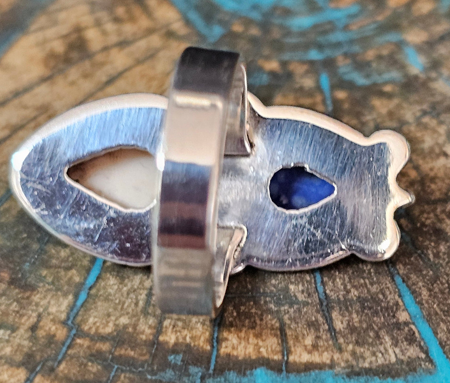 Pink Conch & Lapis Sterling Silver Ring Size 5.75