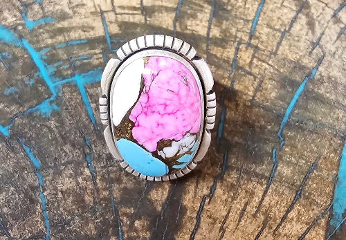 Cotton Candy Turquoise Adjustable Sterling Silver Ring Oval Southwestern