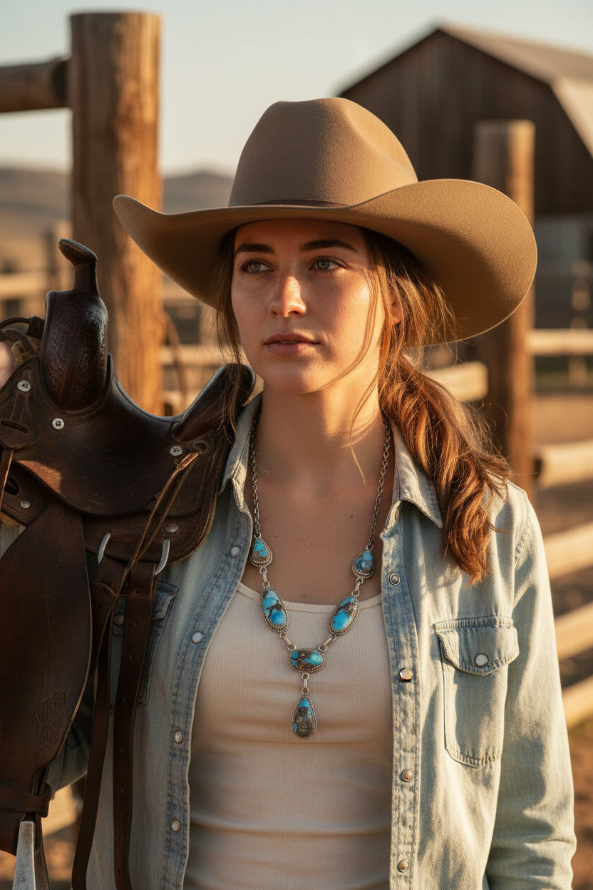 Golden Hils Turquoise Sterling Silver Southwestern Lariart 16 "