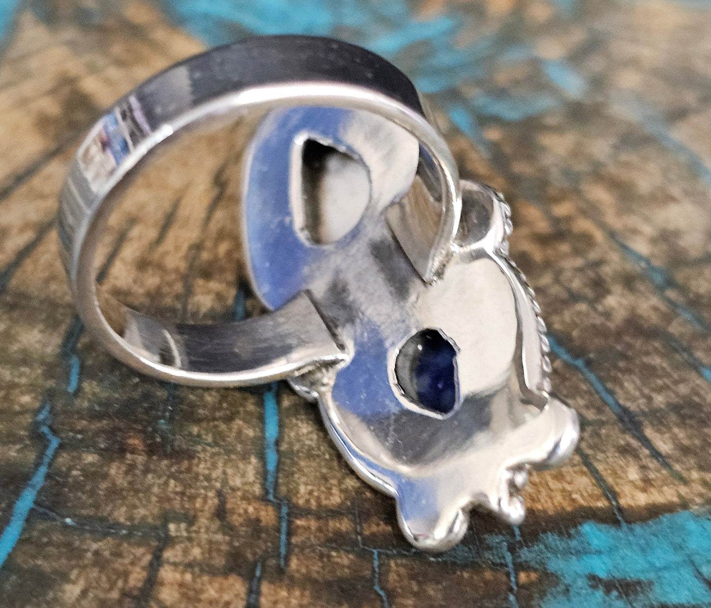 Pink Conch & Lapis Sterling Silver Ring Size 5.75