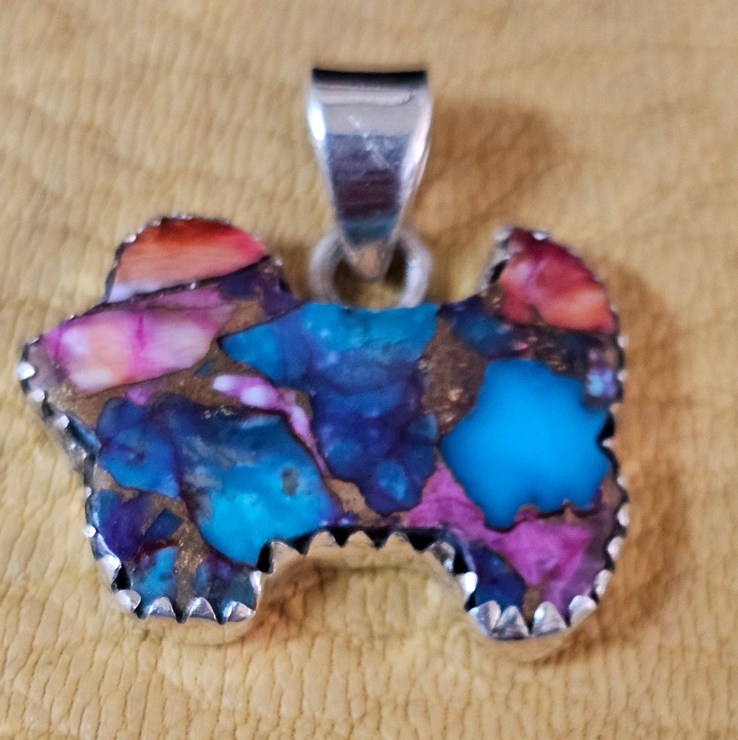 Dog Cow Red Dahlia, Purple Dahlia Spiny Oyster Pendants Lot of five Sterling Silver