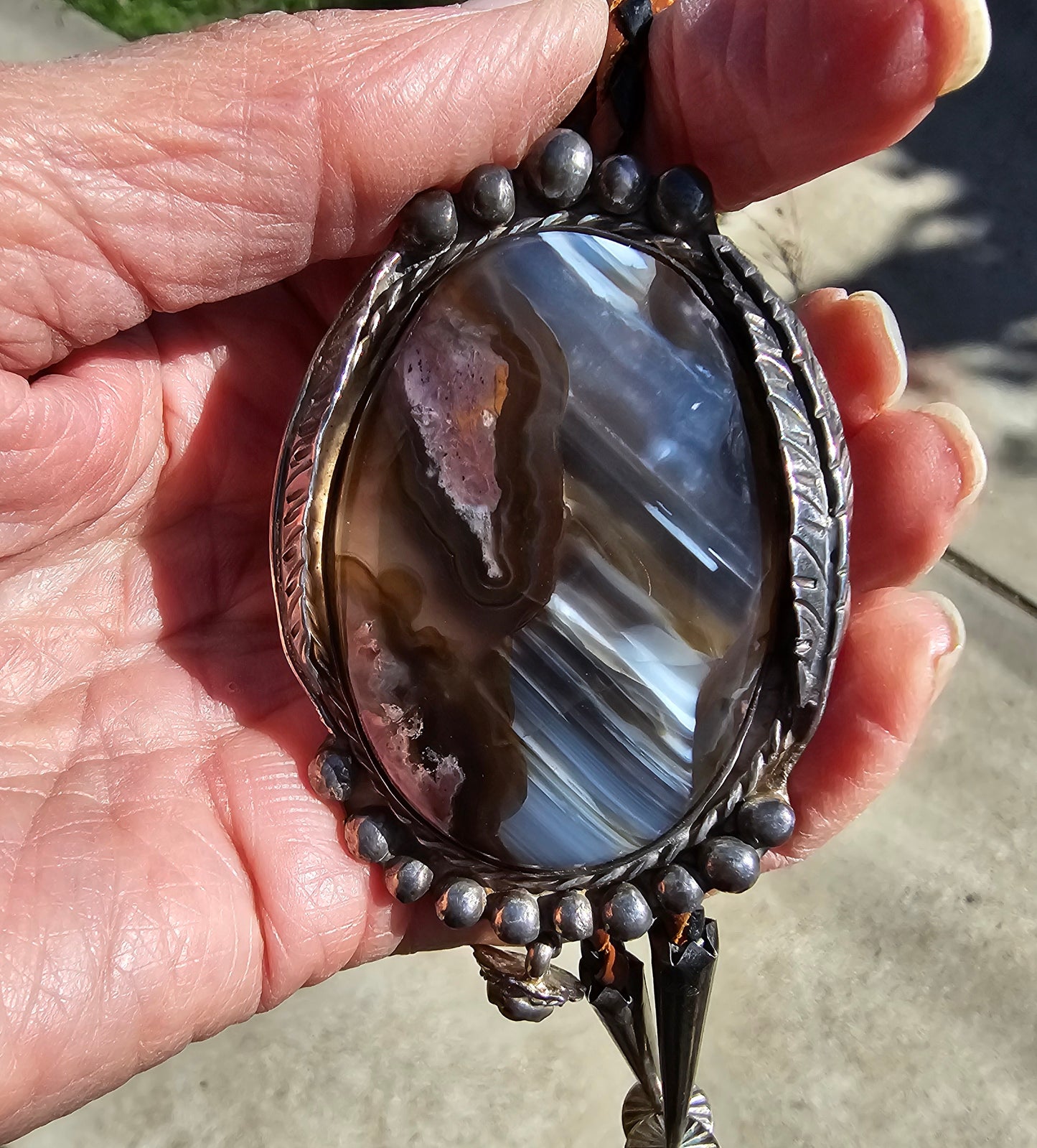 Vintage Agate Bolo Tie James Shay Navajo Sterling Silver Turquoise Red Coral