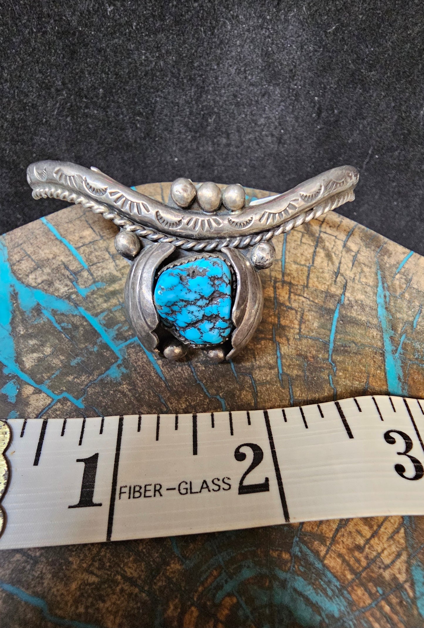 Vintage Navajo Cuff Sterling Silver & Turquoise Trading Post Mark