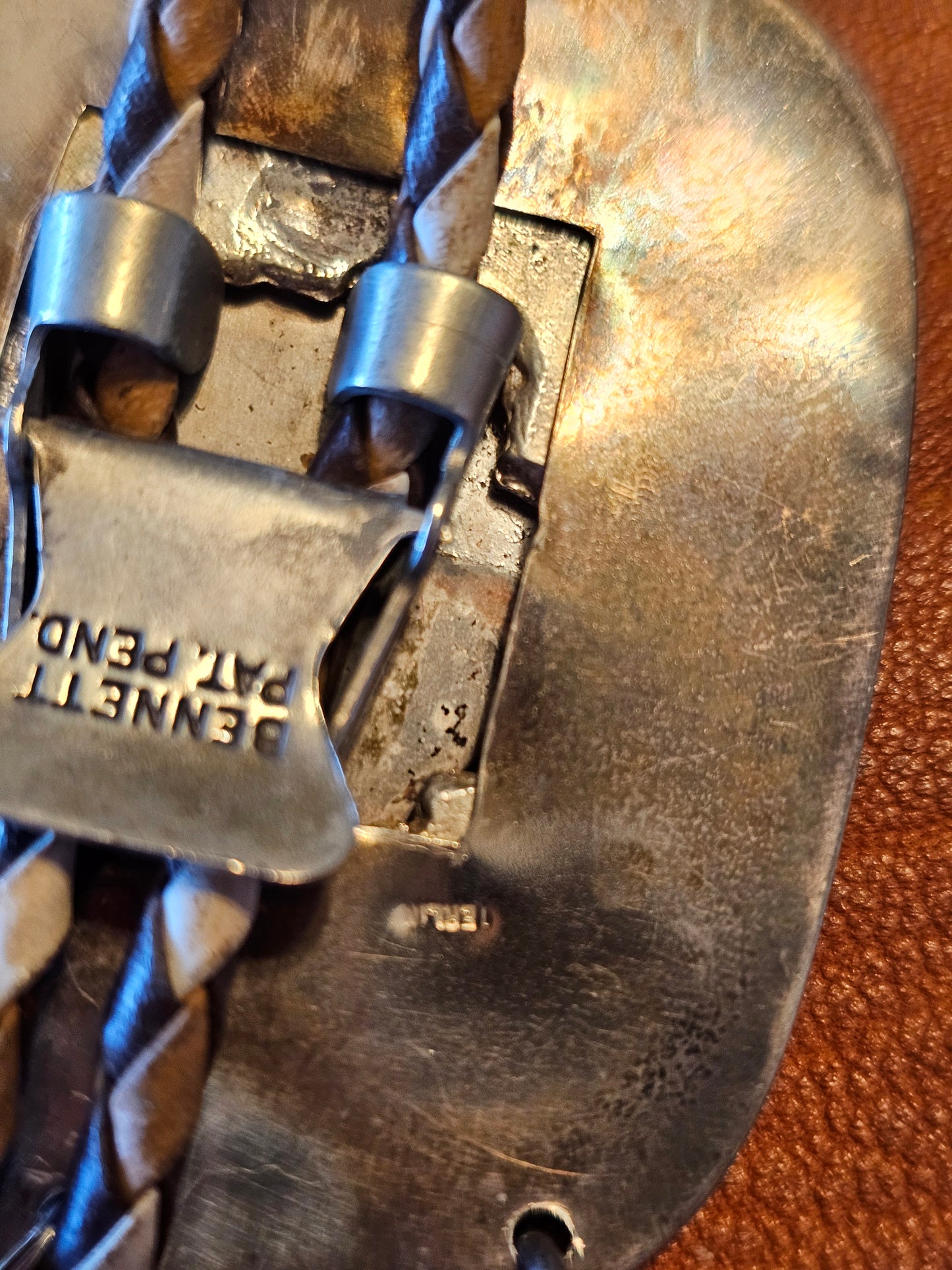 Smokey Kingman Bolo Tie Sterling Silver Red Coral Molten Lava-Silver Applique Stamped "G" RARE