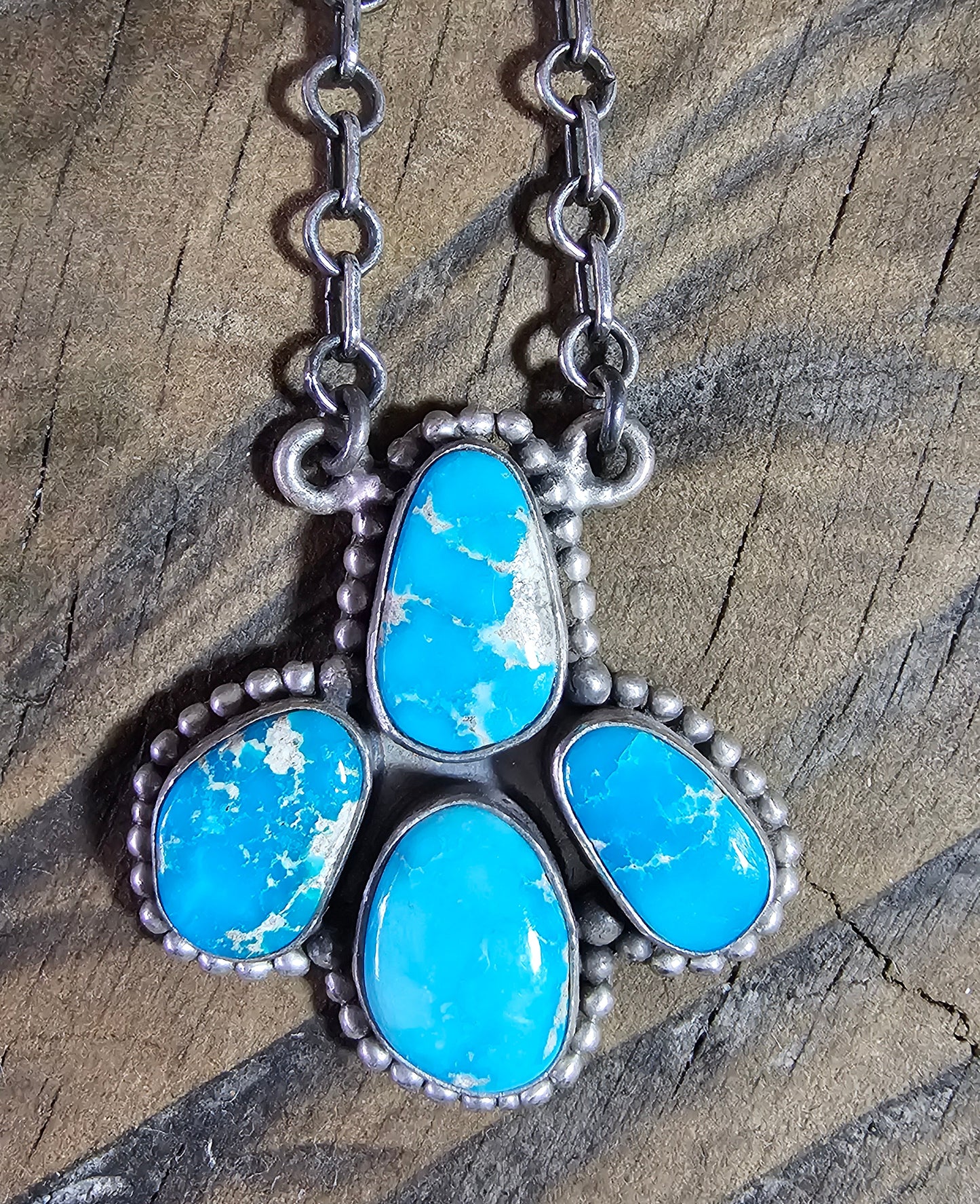 Whitewater Turquoise Brushed Sterling Silver Pendant With Sterling Chain Necklace