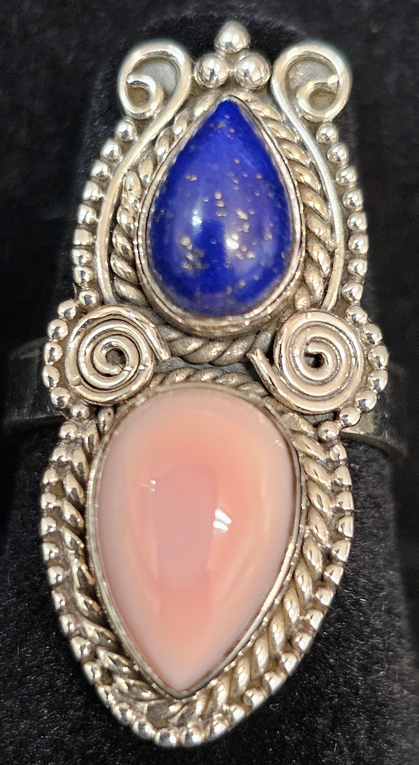 Pink Conch & Lapis Sterling Silver Ring Size 5.75