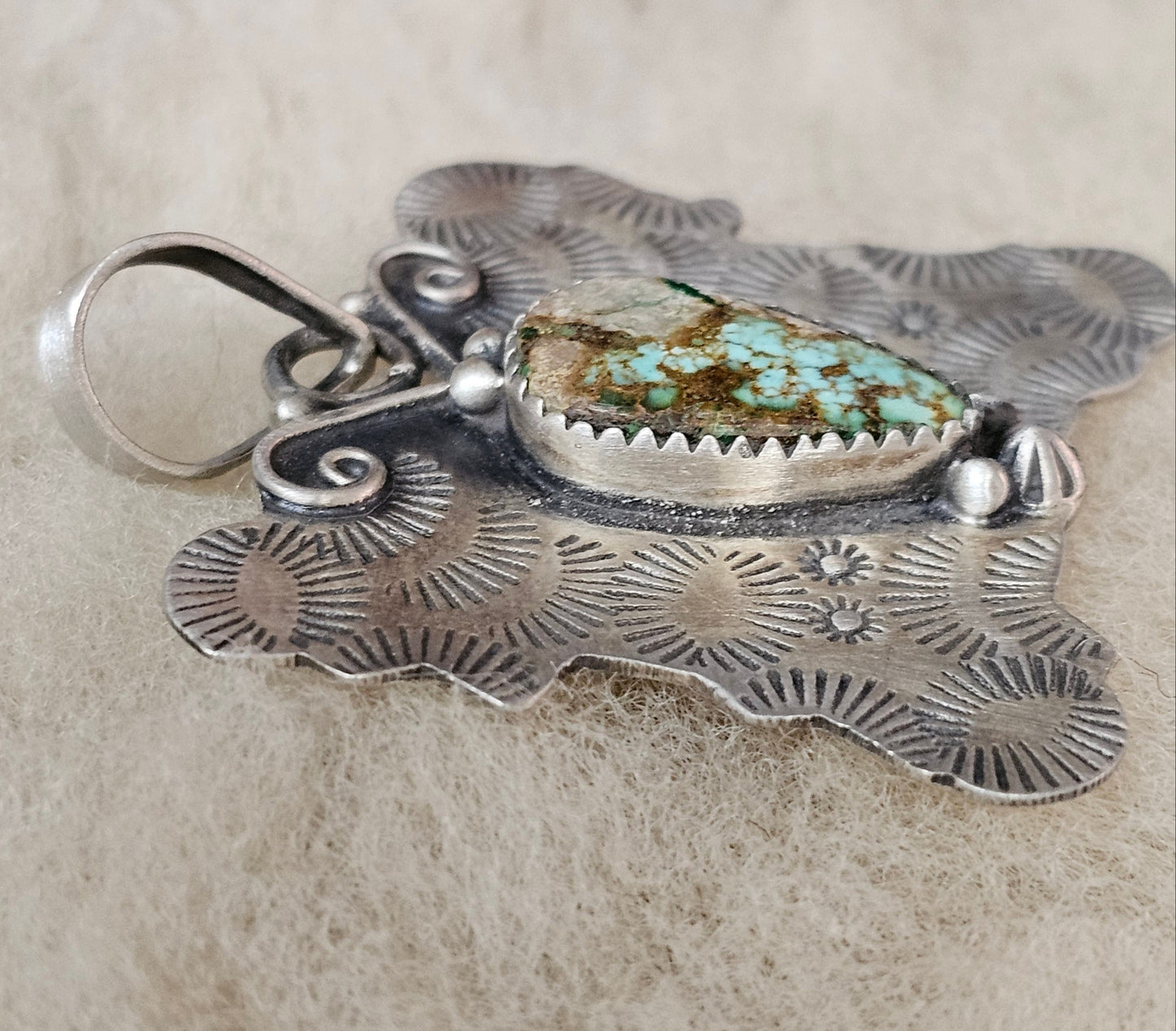 Natural Royston Turquoise Set In A Sterling Silver Butterfly Pendant Southwestern