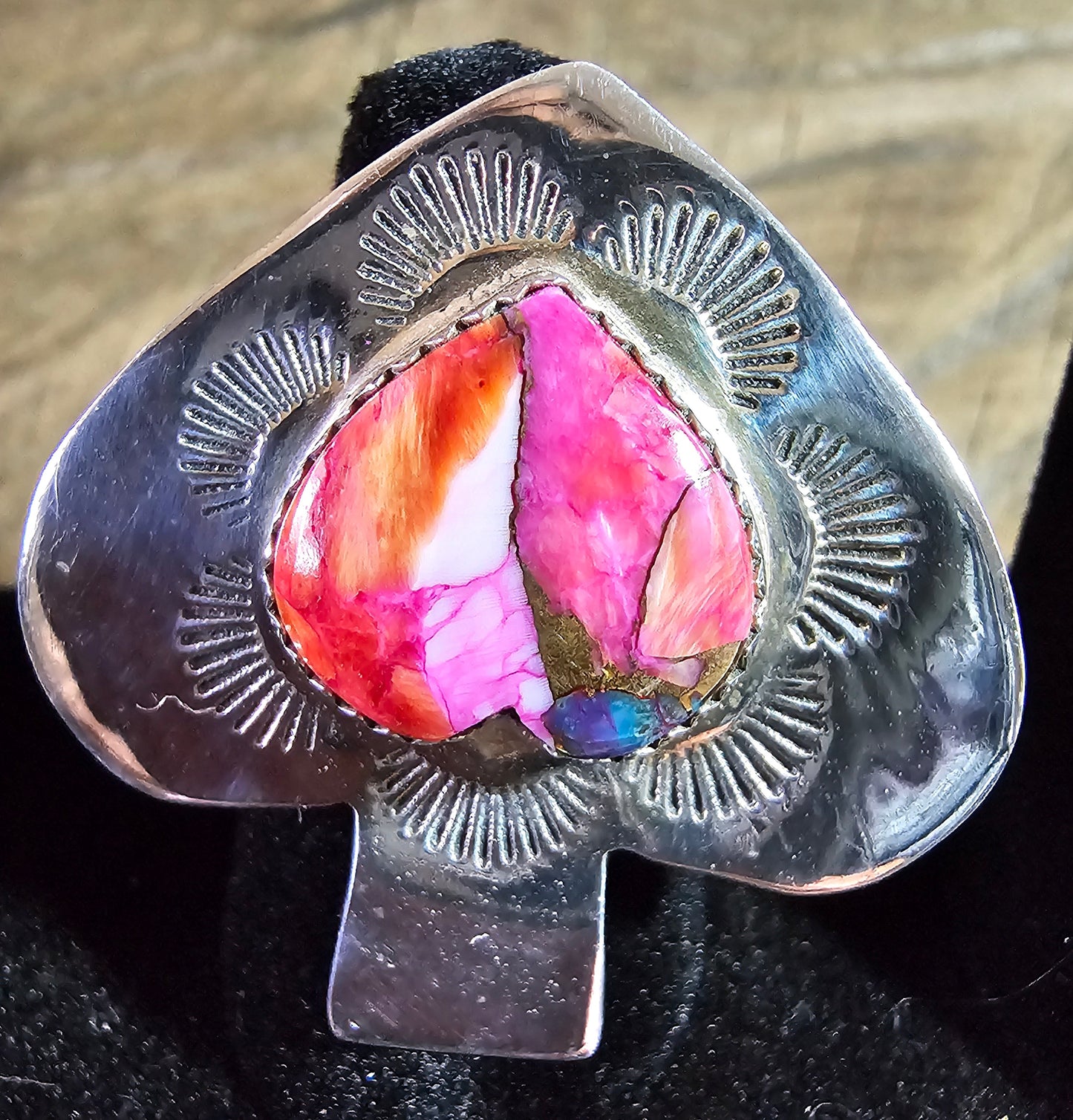 Spiny Oyster Heart Shape Adjustable Ring Sterling Silver